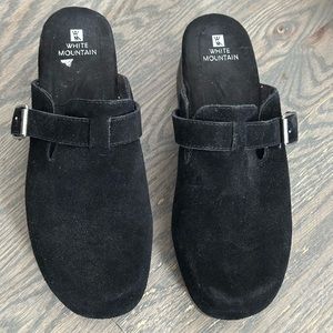 Adorable black suede clogs